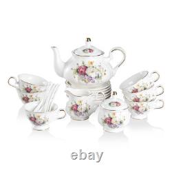 Porcelain Tea Sets, Vintage British Floral Relief Gold Rimmed Teapot Cup and