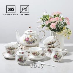 Porcelain Tea Sets, Vintage British Floral Relief Gold Rimmed Teapot Cup and