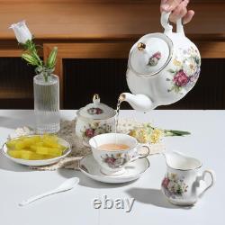 Porcelain Tea Sets, Vintage British Floral Relief Gold Rimmed Teapot Cup and