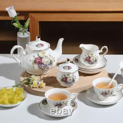 Porcelain Tea Sets, Vintage British Floral Relief Gold Rimmed Teapot Cup and