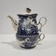 Porcelain Transfer Ware Antiche Riproduzioni Stacked Teapot Blue White