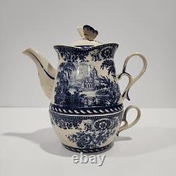 Porcelain Transfer Ware Antiche Riproduzioni Stacked Teapot Blue White