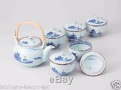 Premium Hasami Porcelain Korin Landscape Kyusu Tea pot & 5 tea cup Set Box