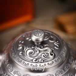 Pure silver tea set handmade dragon pheonix embossed tea pot matching tea cups