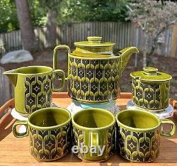RARE 12 Piece Hornsea England 1973 Green Moss Porcelain Heirloom Teapot Set MCM