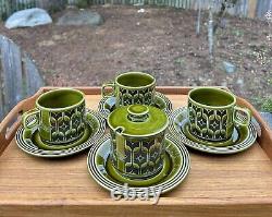 RARE 12 Piece Hornsea England 1973 Green Moss Porcelain Heirloom Teapot Set MCM