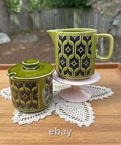 RARE 12 Piece Hornsea England 1973 Green Moss Porcelain Heirloom Teapot Set MCM