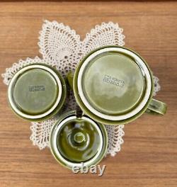 RARE 12 Piece Hornsea England 1973 Green Moss Porcelain Heirloom Teapot Set MCM