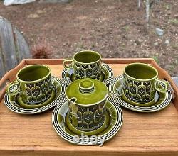 RARE 12 Piece Hornsea England 1973 Green Moss Porcelain Heirloom Teapot Set MCM