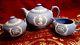 Rare 1953 Wedgwood Jasperware Queen Elizabeth Ii Teapot, Creamer & Sugar Bowl