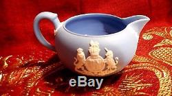 RARE 1953 WEDGWOOD JASPERWARE QUEEN ELIZABETH II TEAPOT, CREAMER & SUGAR BOWL