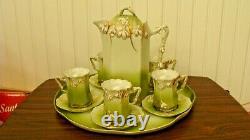 RARE Antique/Vintage Hot Chocolate Set with Snowdrop Flowers, 13 pieces