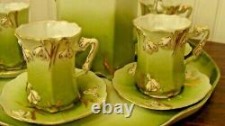 RARE Antique/Vintage Hot Chocolate Set with Snowdrop Flowers, 13 pieces