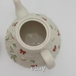 RARE Belleek Ireland Christmas Tree Tea Pot Elves, Shamrocks, Bows withGold