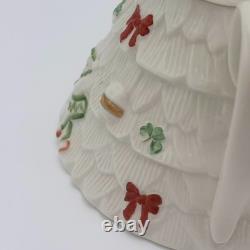 RARE Belleek Ireland Christmas Tree Tea Pot Elves, Shamrocks, Bows withGold