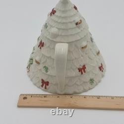 RARE Belleek Ireland Christmas Tree Tea Pot Elves, Shamrocks, Bows withGold