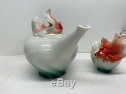 RARE! Franz Fine Porcelain Goldfish Teapot Cream & Sugar Set