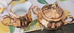 RARE Gold Glazed Tea Pot by Barenter-5 teacup/saucer place setting-sugar/Creamer