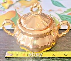 RARE Gold Glazed Tea Pot by Barenter-5 teacup/saucer place setting-sugar/Creamer