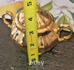 RARE Gold Glazed Tea Pot by Barenter-5 teacup/saucer place setting-sugar/Creamer