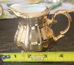 RARE Gold Glazed Tea Pot by Barenter-5 teacup/saucer place setting-sugar/Creamer