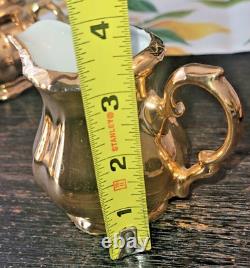 RARE Gold Glazed Tea Pot by Barenter-5 teacup/saucer place setting-sugar/Creamer