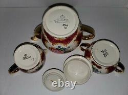 RARE James Sadler Tea set, Teapot, Creamer, Sugar Bowl, Burgundy n Floral Design
