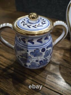 RARE Mario Sambuco Deruta Italy Hand Painted Teapot Creamer Sugar Bowl Set