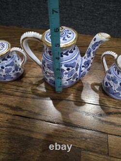 RARE Mario Sambuco Deruta Italy Hand Painted Teapot Creamer Sugar Bowl Set