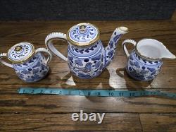 RARE Mario Sambuco Deruta Italy Hand Painted Teapot Creamer Sugar Bowl Set