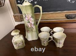 RARE Nippon Hand Painted Dogwood 6 Piece Tea Pot Set With Gold Gilding