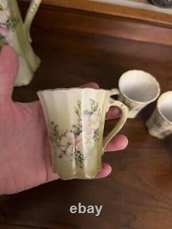 RARE Nippon Hand Painted Dogwood 6 Piece Tea Pot Set With Gold Gilding
