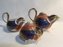 RARE Royal Crown Derby Pheasant Bird Tea Set Lidded Teapot Creamer Sugar Bowl
