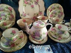 RARE'Royal Stafford''Carousel' Pastel Hydrangea Tea Set 24 Piece & Teapot