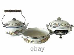 RARE SET Vintage ASTA Enamel Cookware Teapot, Casserole Pot, & Fondue Set
