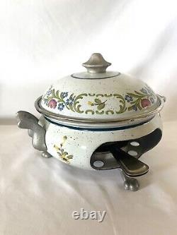 RARE SET Vintage ASTA Enamel Cookware Teapot, Casserole Pot, & Fondue Set