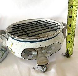 RARE SET Vintage ASTA Enamel Cookware Teapot, Casserole Pot, & Fondue Set