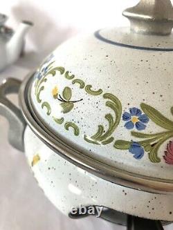 RARE SET Vintage ASTA Enamel Cookware Teapot, Casserole Pot, & Fondue Set