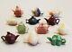 Rare Set Of Twelve Vintage Chinese Miniature Hand Carved Hardstone Teapots Jade