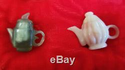 RARE Set Of Twelve Vintage Chinese Miniature Hand Carved Hardstone Teapots Jade