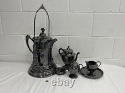 RARE Van Bergh S. P. CO Quadruple Silver Plated Tea Set Tilting Tea Pot