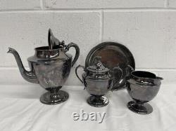 RARE Van Bergh S. P. CO Quadruple Silver Plated Tea Set Tilting Tea Pot