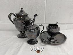 RARE Van Bergh S. P. CO Quadruple Silver Plated Tea Set Tilting Tea Pot