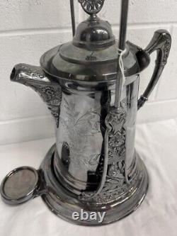 RARE Van Bergh S. P. CO Quadruple Silver Plated Tea Set Tilting Tea Pot