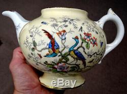 RARE! Vintage COALPORT Porcelain CAIRO IVORY Coffee Pot TEAPOT Set / PEACOCK