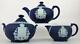 Rare Wedgwood Dk Blue Jasperware Dominion Of Canada Tea Set Sugar Creamer Teapot