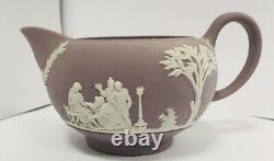 RARE Wedgwood Jasper Lilac 4pc Set Teapot, Sugar Bowl, Creamer, 2Handle Bud Vase