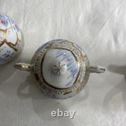 RARE teapot set with sugar bowl and creamer Look At Markings Gold Trim Blue