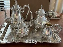 ROGERS Silver Plated 5 Piece Coffee/Tea Set With Creamer/Sugar Bowl and Tray