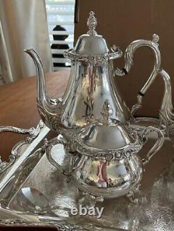 ROGERS Silver Plated 5 Piece Coffee/Tea Set With Creamer/Sugar Bowl and Tray